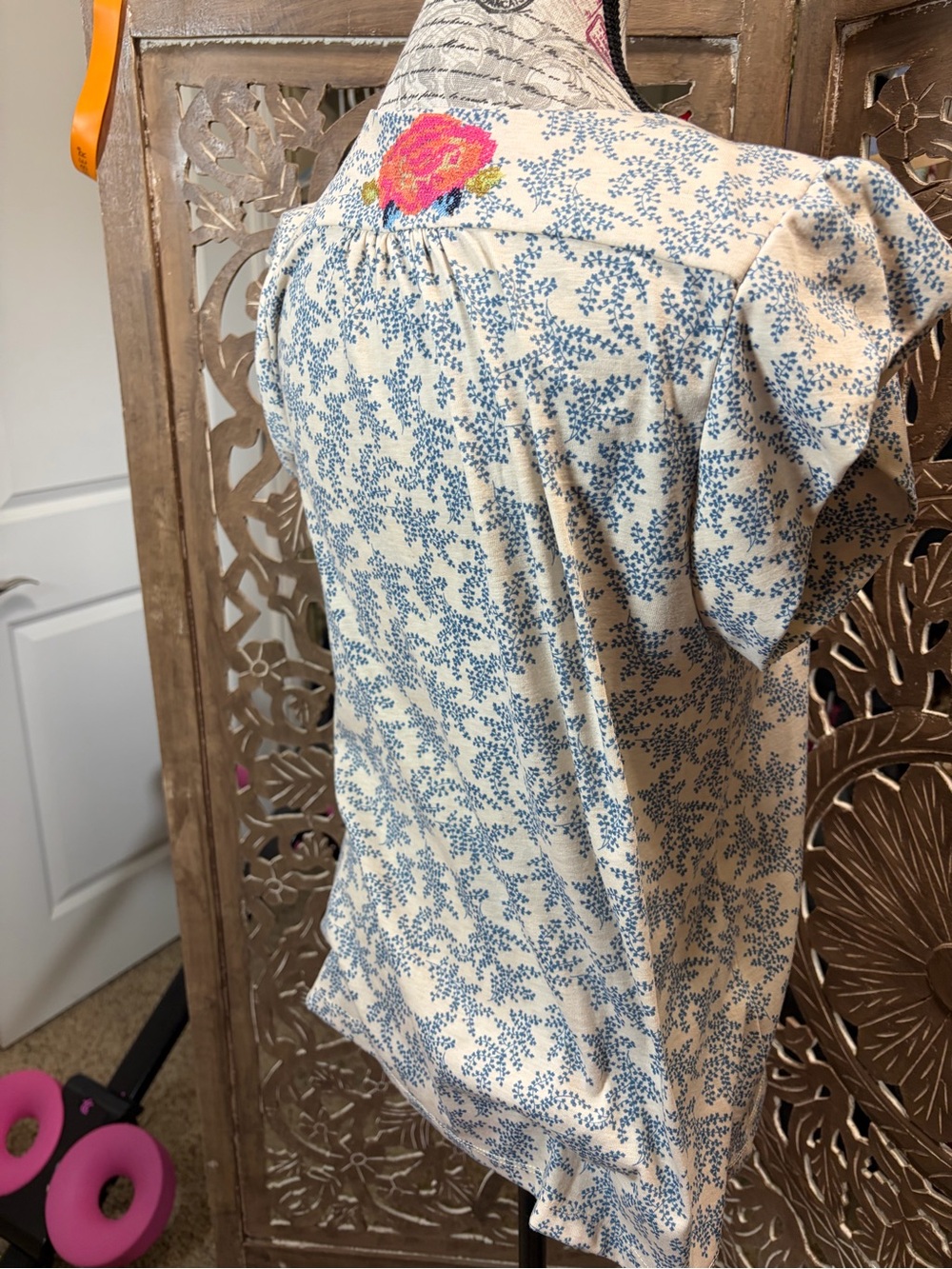 THML Blue Floral Blouse with Pink
Embroidered Bib - Picture 3 of 4